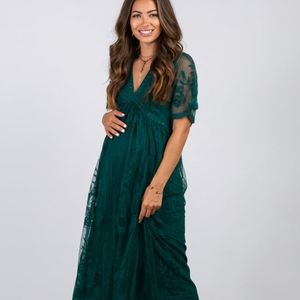 Lace mesh overlay maternity maxi dress
